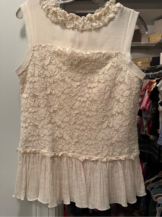 For Love And Lemons Tops - Charley’s Boutique-Cream Lace Peplum Sleeveless Top-Medium